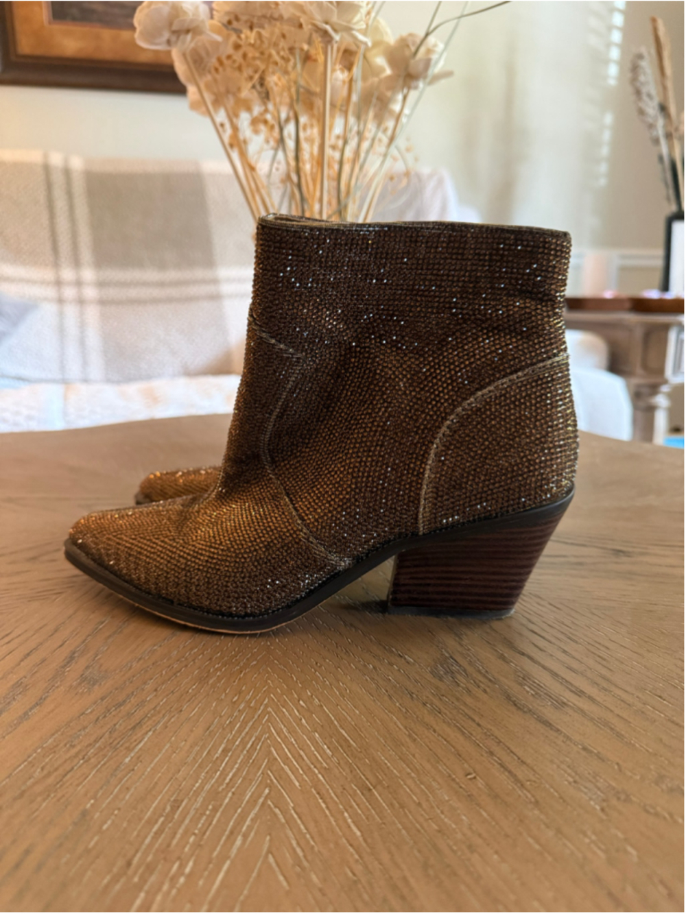 Women's Jessica Simpson Gold Rhinestone Ankle Boots size 7